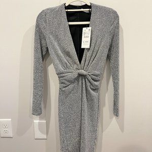 Zara, XS Glitter/Gray/Silver Long Sleeve Mini Dress